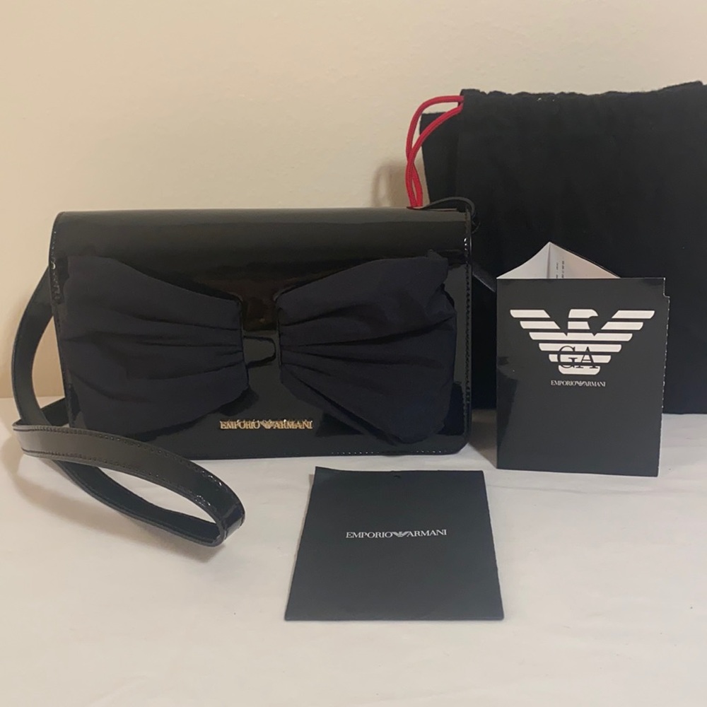Emporio Armani, black paten leather purse